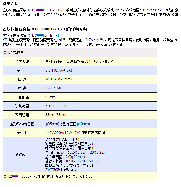 連續(xù)體視顯微鏡 XTL-3000(D、E、F)